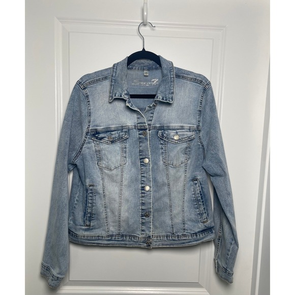 Seven7 Womens Large Denim Trucker Jean Jacket Light Wash Boho Classic Western - Picture 9 of 10